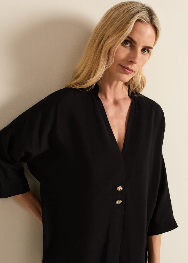 Black Phase Eight Cynthia Button Detail Shirts | 7809UWDNQ