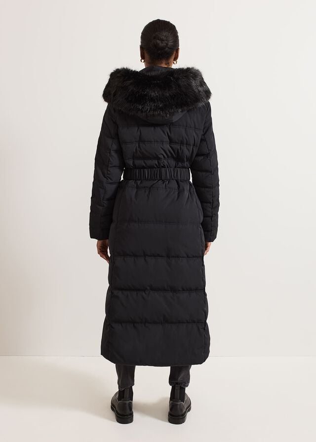 Black Phase Eight Dixie Long Fur Hood Puffer Coats | 8549EYWNV