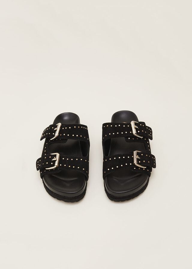 Black Phase Eight Double Buckle Flats | 5698PXNEZ