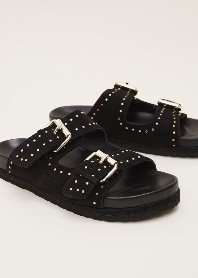 Black Phase Eight Double Buckle Flats | 5698PXNEZ