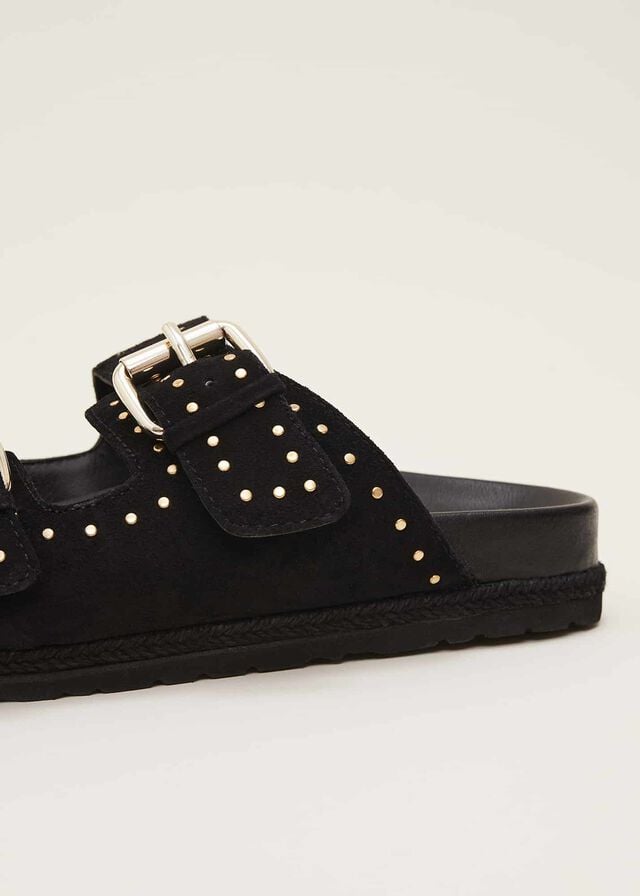 Black Phase Eight Double Buckle Flats | 5698PXNEZ