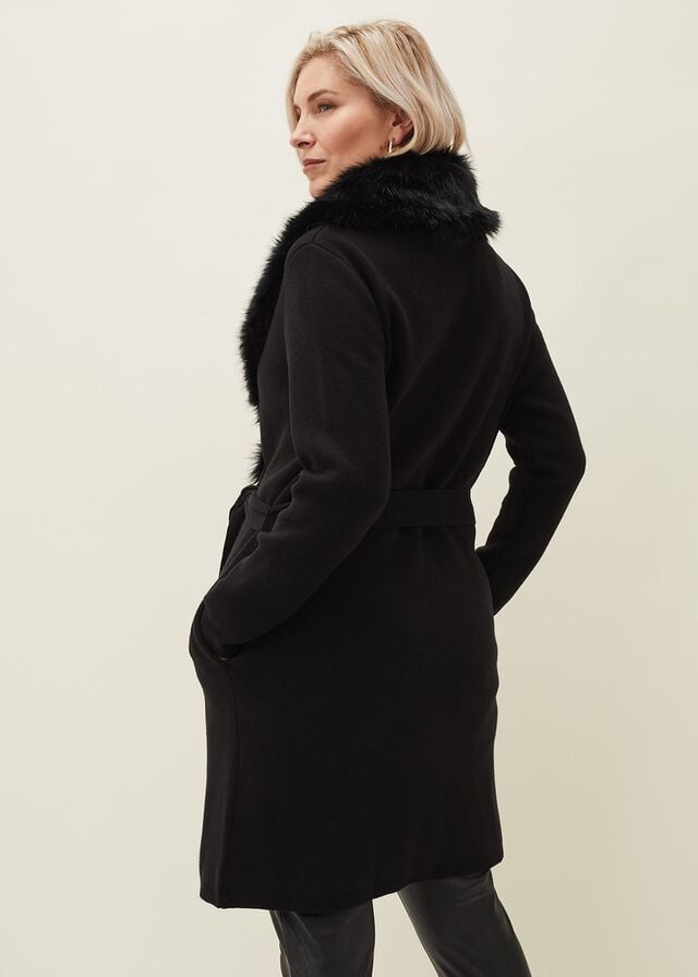 Black Phase Eight Edessa Fur Collar Wrap Coats | 1820AOCQP