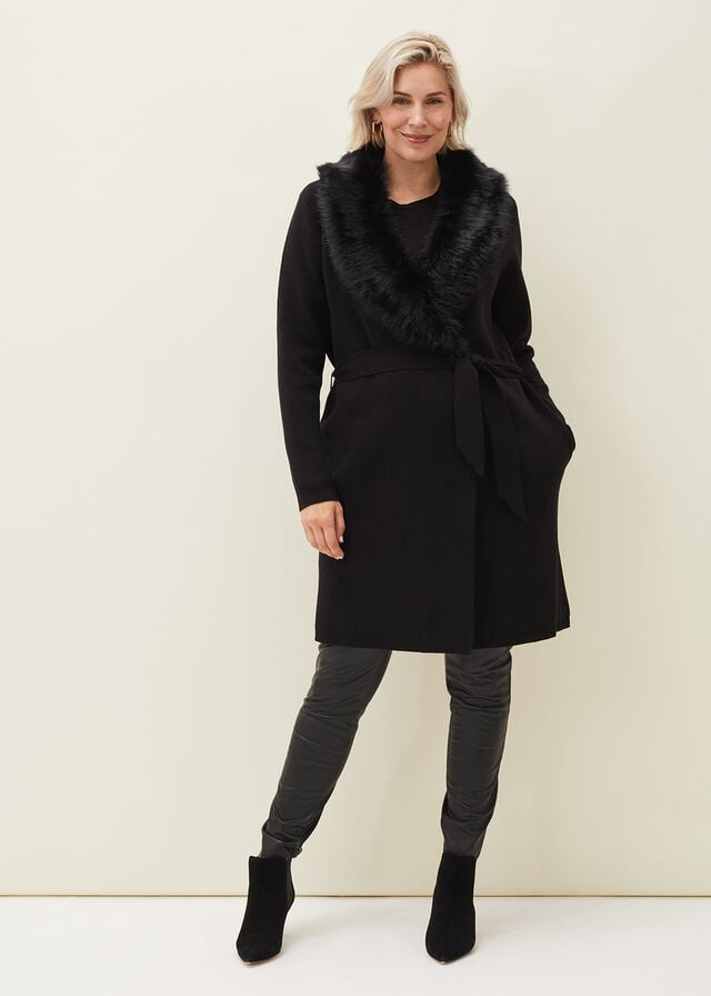 Black Phase Eight Edessa Fur Collar Wrap Coats | 1820AOCQP