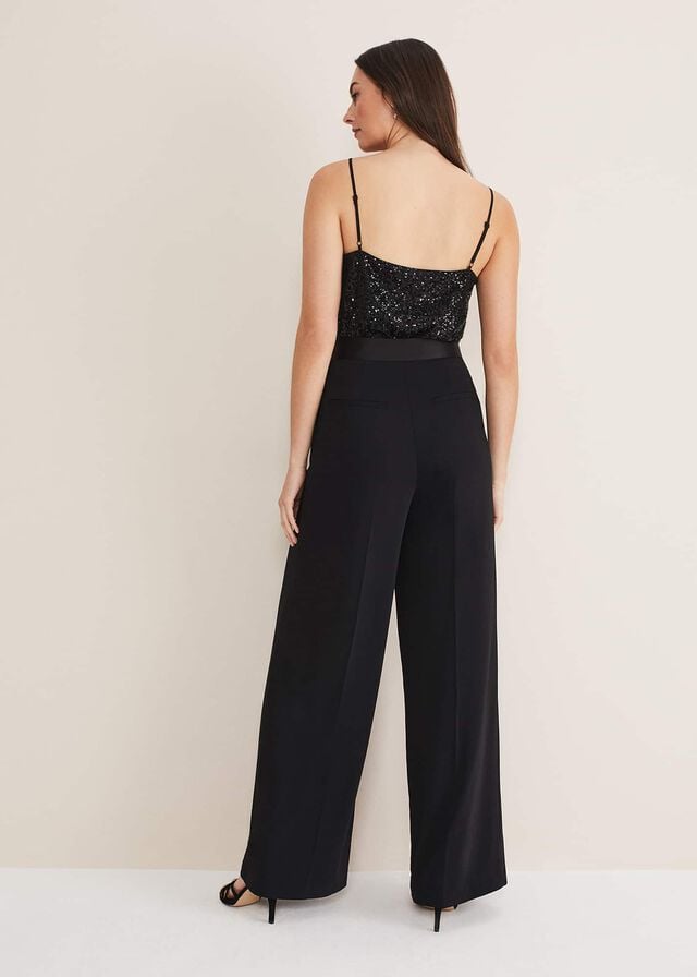 Black Phase Eight Elandra Wide Leg Tuxs Trousers | 8705OHDIA