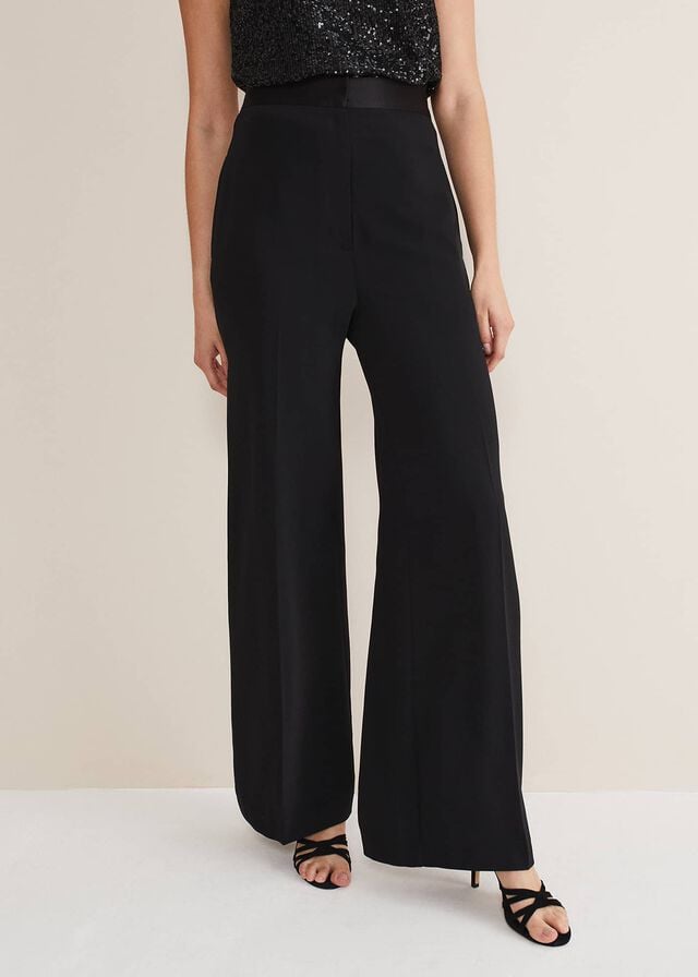 Black Phase Eight Elandra Wide Leg Tuxs Trousers | 8705OHDIA