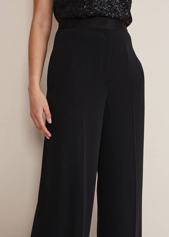 Black Phase Eight Elandra Wide Leg Tuxs Trousers | 8705OHDIA