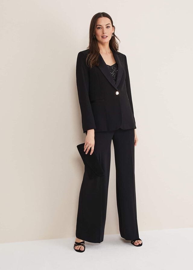 Black Phase Eight Elandra Wide Leg Tuxs Trousers | 8705OHDIA