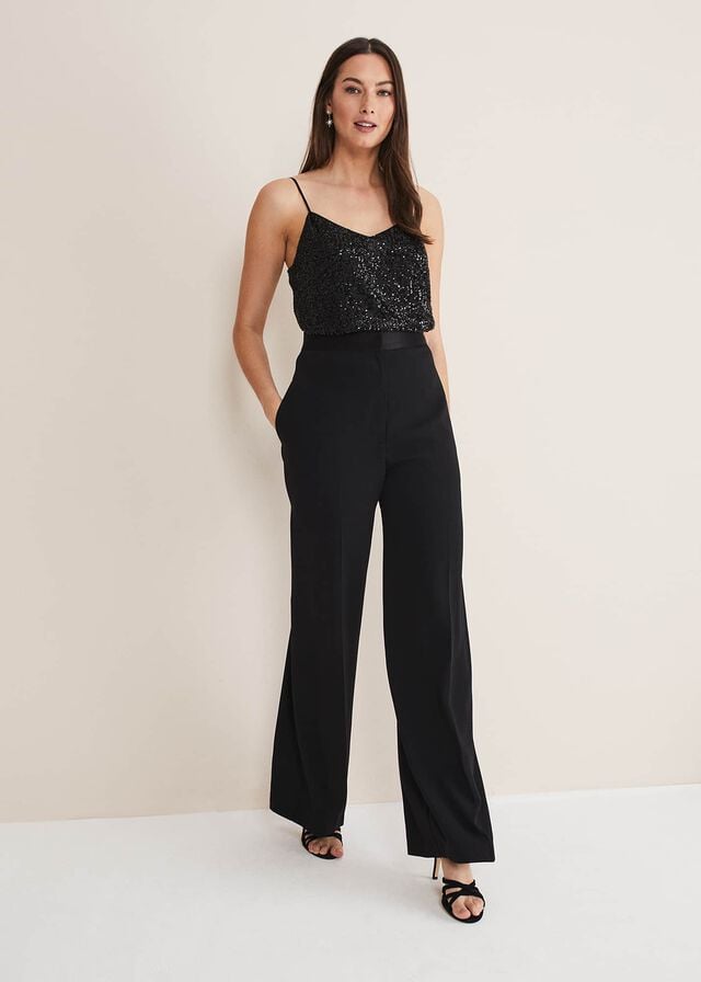 Black Phase Eight Elandra Wide Leg Tuxs Trousers | 8705OHDIA