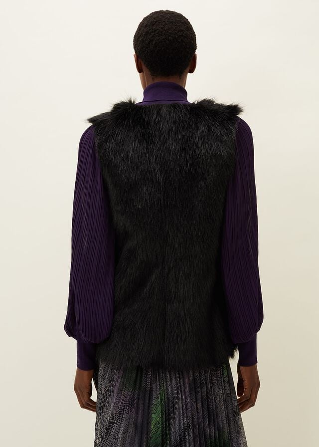 Black Phase Eight Ella Longline Reversible Faux Fur Gilet Coats | 1253FNEAQ