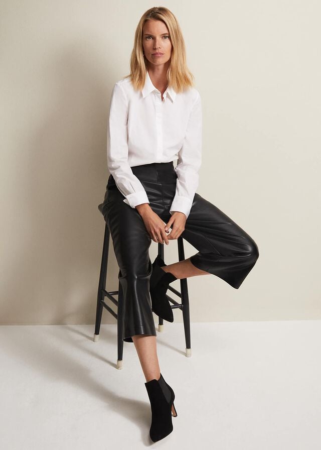 Black Phase Eight Emeline Faux Leather Culottes Trousers | 9736ROVJC