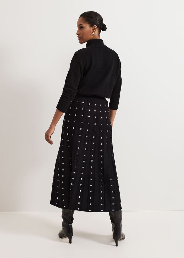 Black Phase Eight Emilia Eyelet Skirts | 2014KZMRO