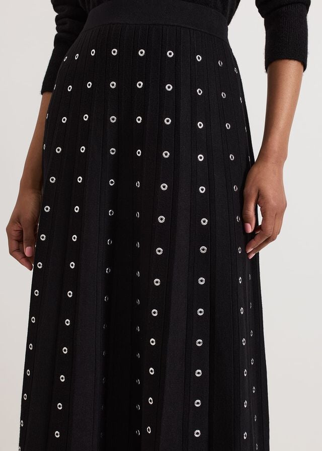 Black Phase Eight Emilia Eyelet Skirts | 2014KZMRO