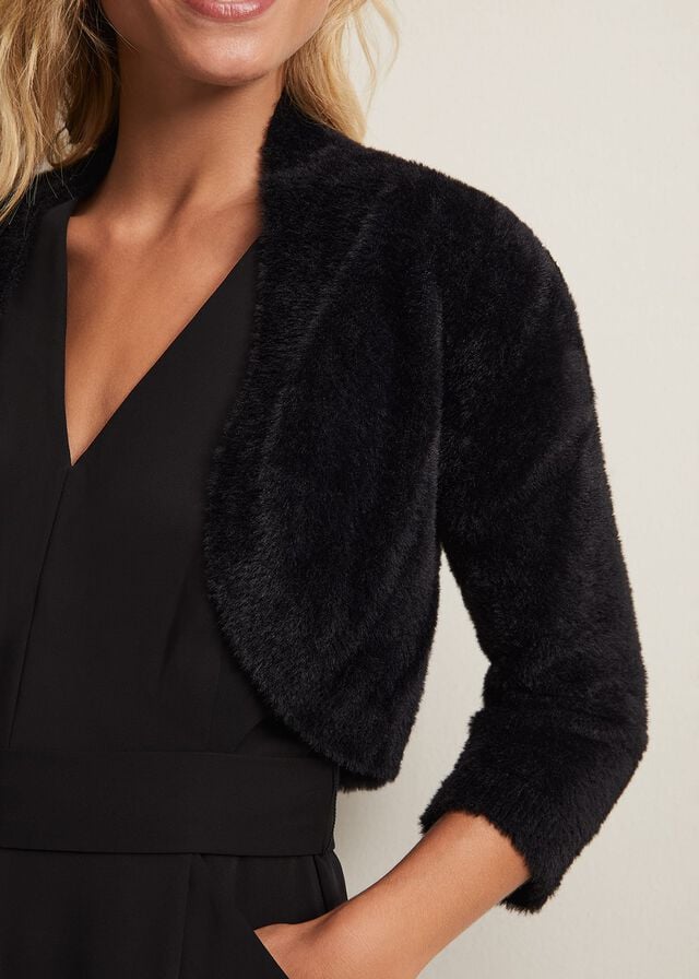 Black Phase Eight Fay Fluffy Bolero Knitwear | 8054AUOGT