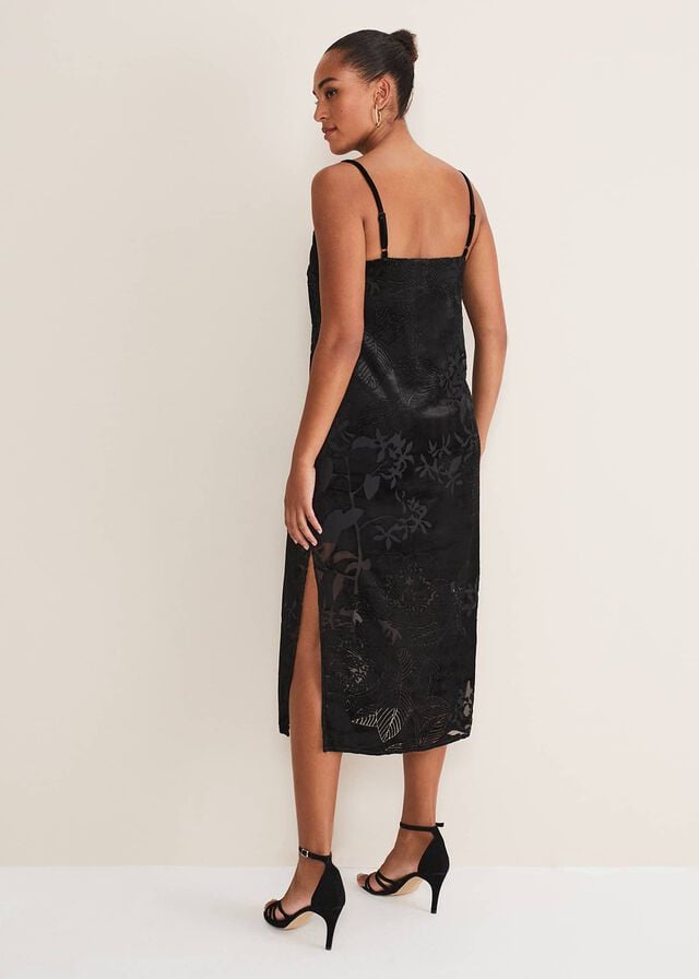 Black Phase Eight Fayette Textured Velvet Slip Dress | 2310QTLIX