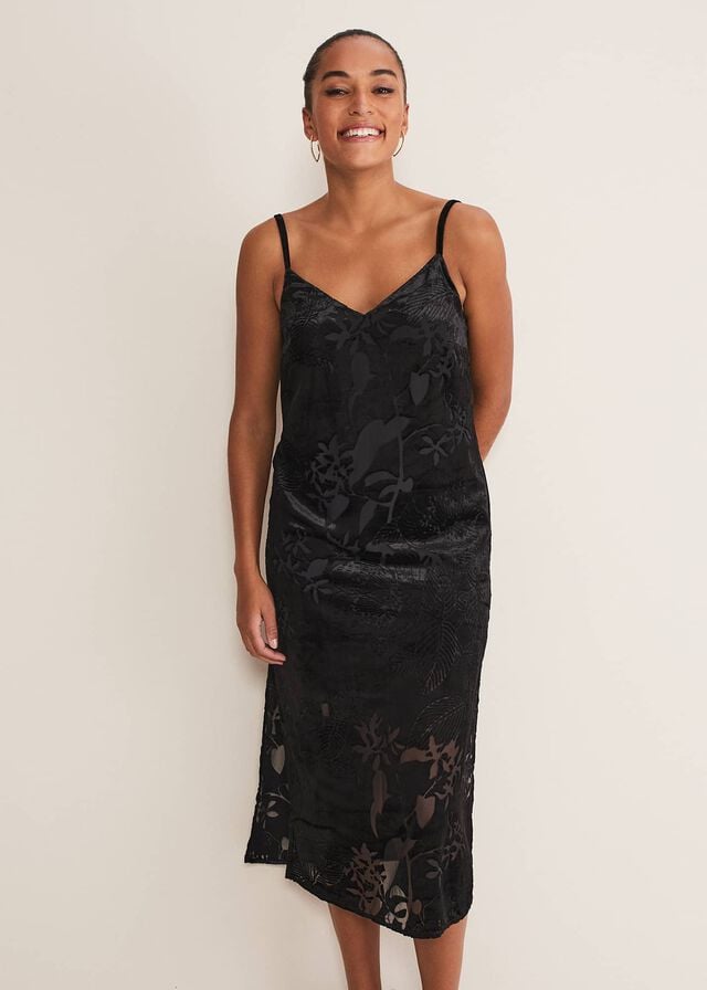 Black Phase Eight Fayette Textured Velvet Slip Dress | 2310QTLIX