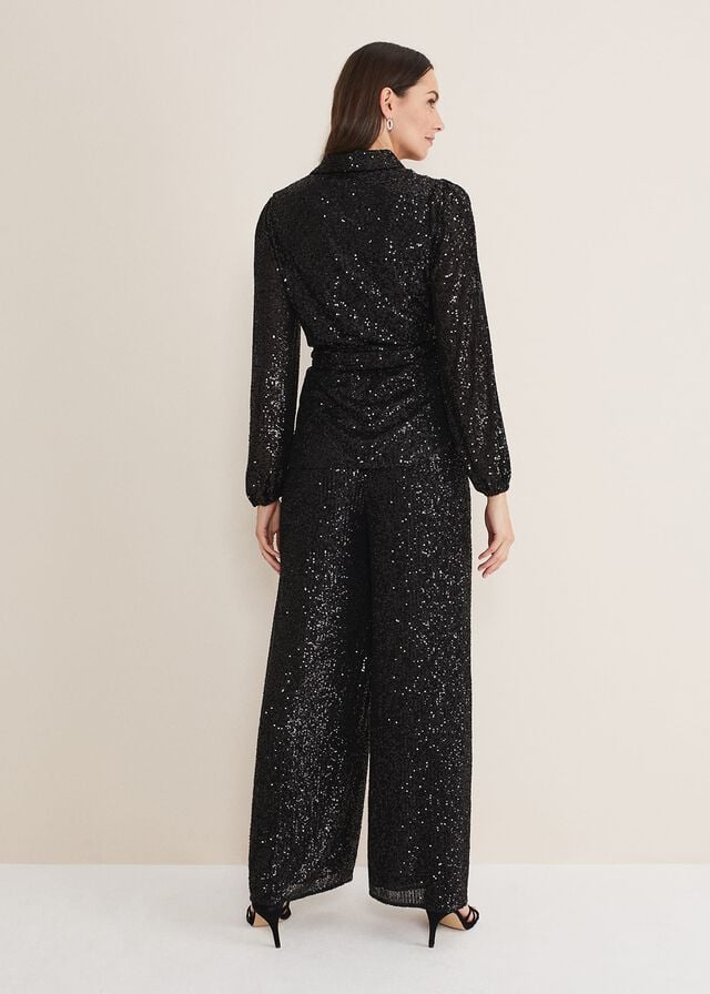 Black Phase Eight Florentine Sequin Trousers | 0915MDKRE