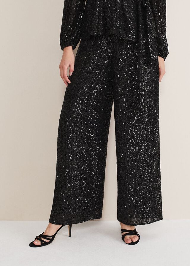 Black Phase Eight Florentine Sequin Trousers | 0915MDKRE