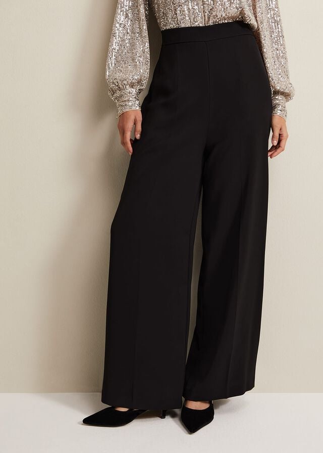 Black Phase Eight Florentine Wide Legs Trousers | 2840AKYXU