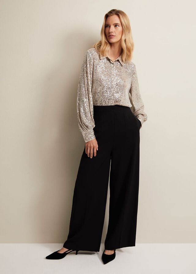 Black Phase Eight Florentine Wide Legs Trousers | 2840AKYXU