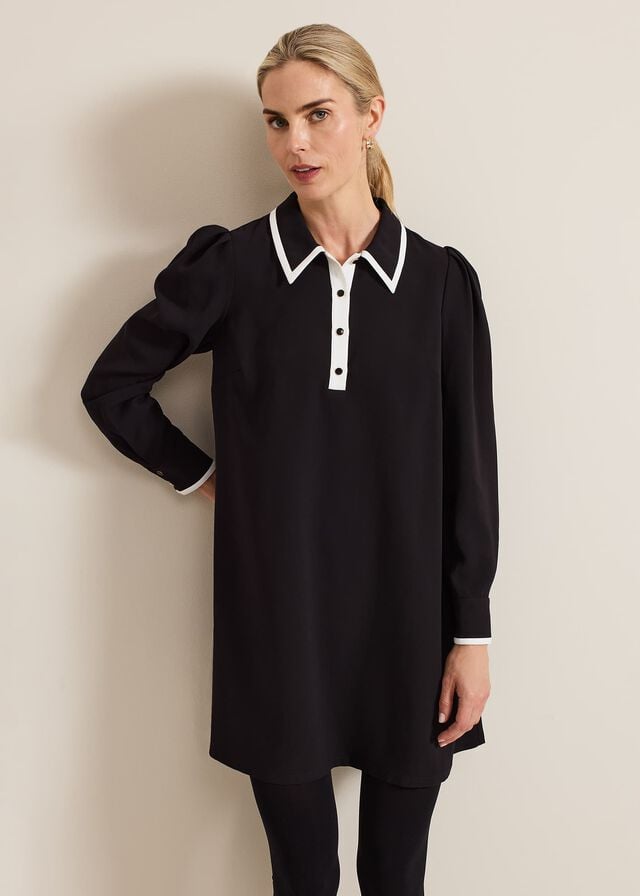 Black Phase Eight Gina Collar Swing Dress | 1263URPBC