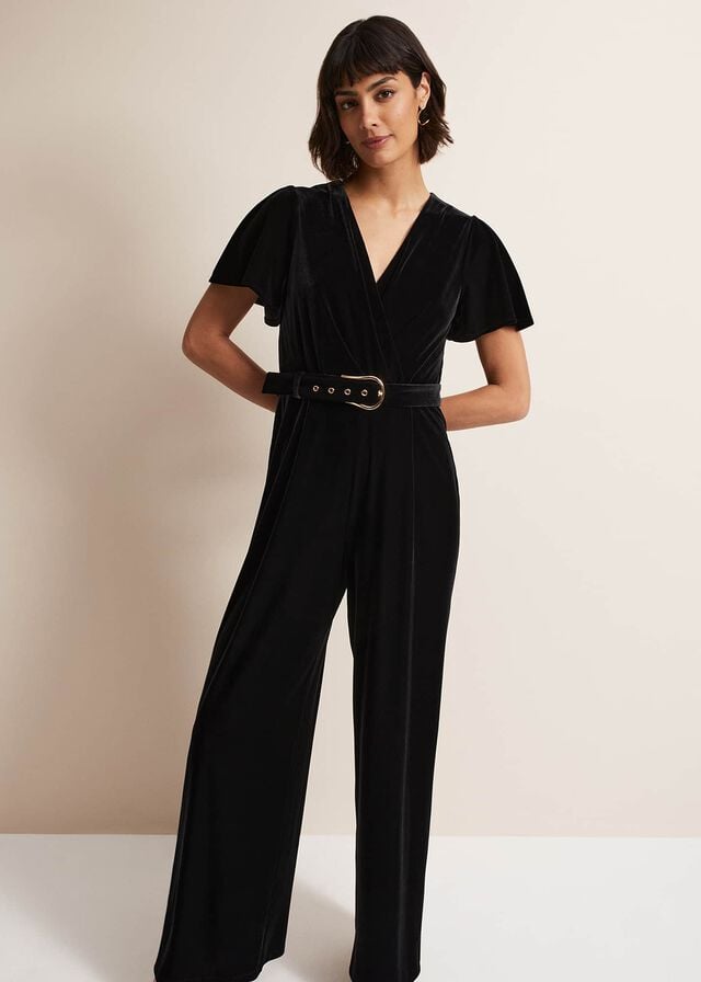 Black Phase Eight Holly Velvet Jumpsuit | 4175NIYTP