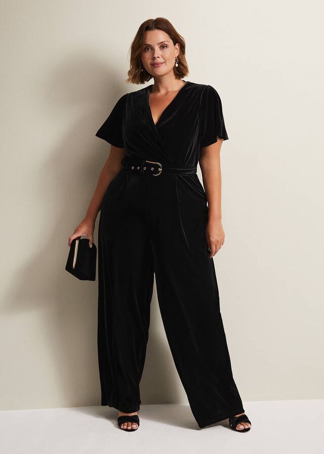 Black Phase Eight Holly Velvet Jumpsuit | 4175NIYTP