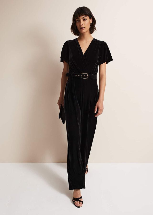 Black Phase Eight Holly Velvet Jumpsuit | 4175NIYTP