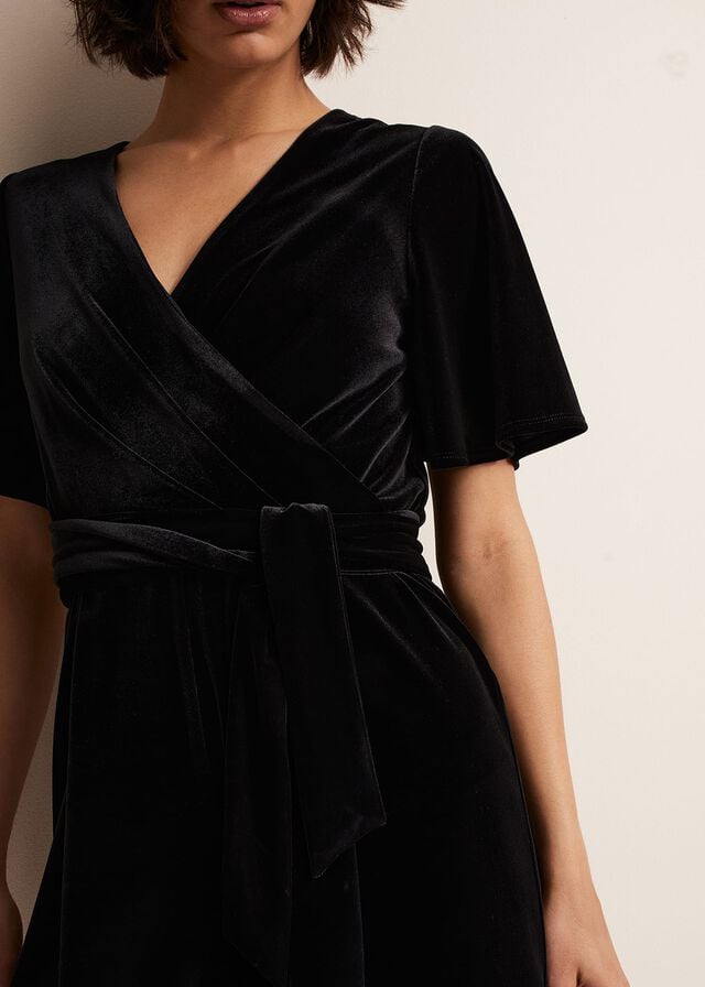 Black Phase Eight Holly Velvet Playsuit Jumpsuit | 2879YLAWE