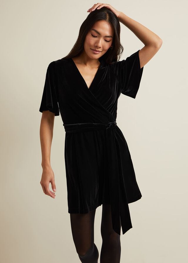 Black Phase Eight Holly Velvet Playsuit Jumpsuit | 2879YLAWE