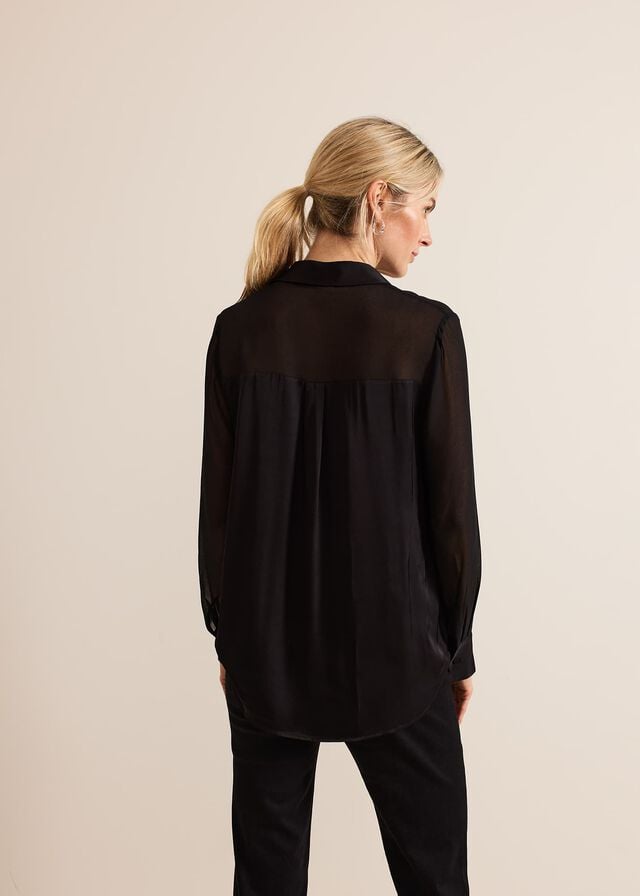 Black Phase Eight Inessa Mixed Media Satin Shirts | 8509ZUBIX