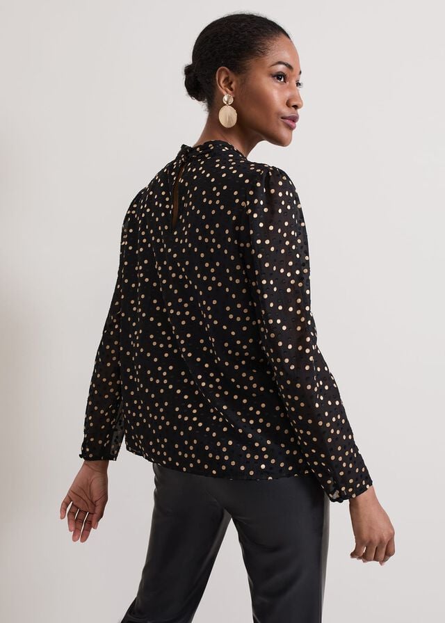 Black Phase Eight Jacey Spot Jacquard Shirts | 4580XAJGY