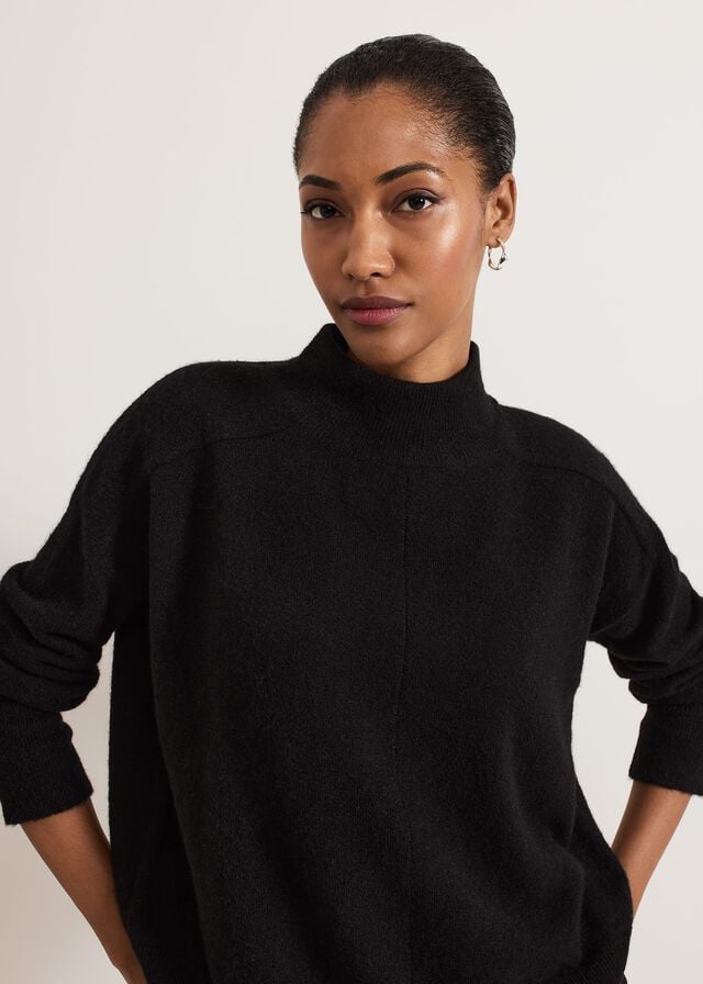 Black Phase Eight Jordan Alpaca Funnel Neck Knitwear | 5679QSDXB