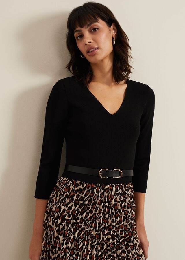 Black Phase Eight Josephine Animal Woven Hem Dress | 3476WEGCI