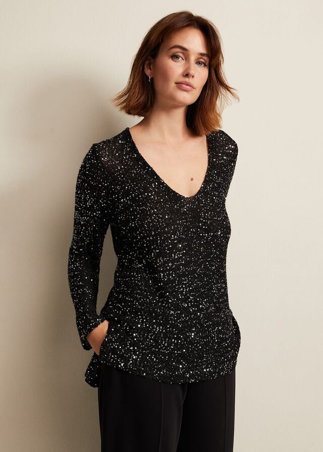 Black Phase Eight Juanna Sequinted Knitwear | 9562XCVPL