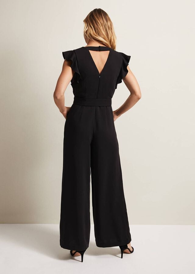 Black Phase Eight Kallie Ruffled Wide Leg Jumpsuit | 3289CYNXO