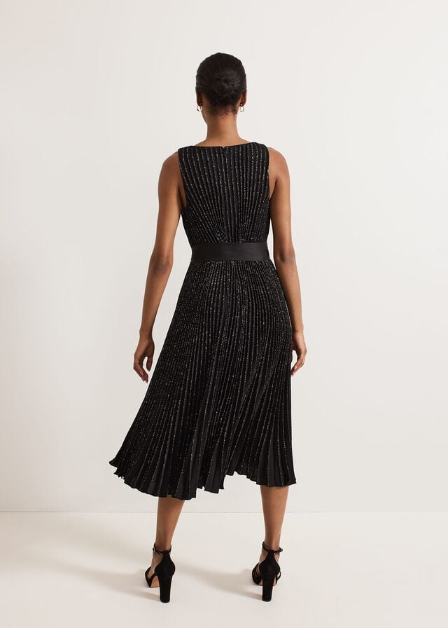 Black Phase Eight Keleche Glitter Pleat Dress | 5048CQUJH