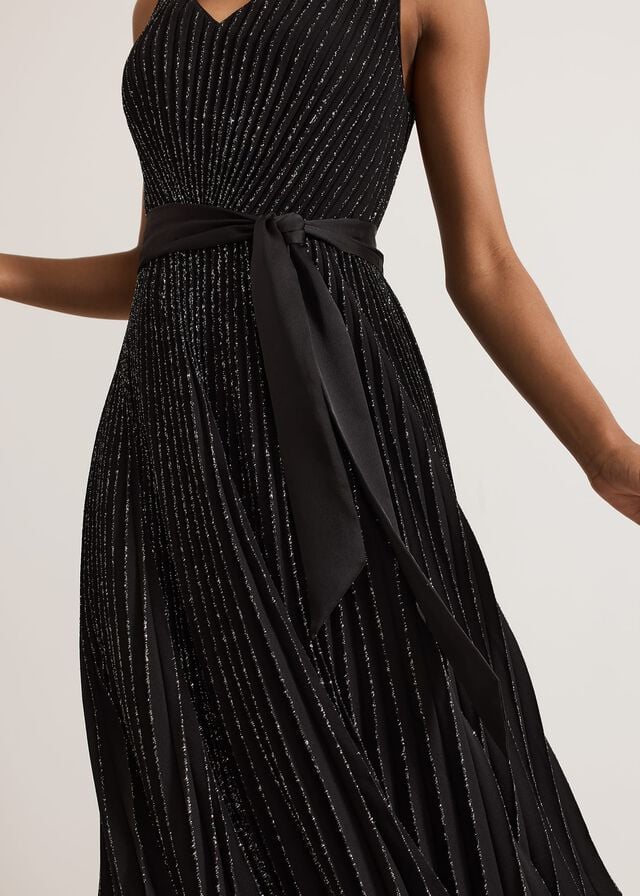 Black Phase Eight Keleche Glitter Pleat Dress | 5048CQUJH