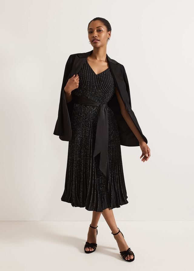 Black Phase Eight Keleche Glitter Pleat Dress | 5048CQUJH