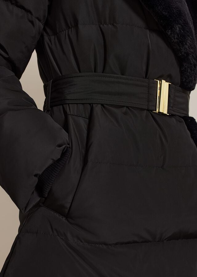 Black Phase Eight Kim Fur Collar Puffer Coats | 7512TFQHU