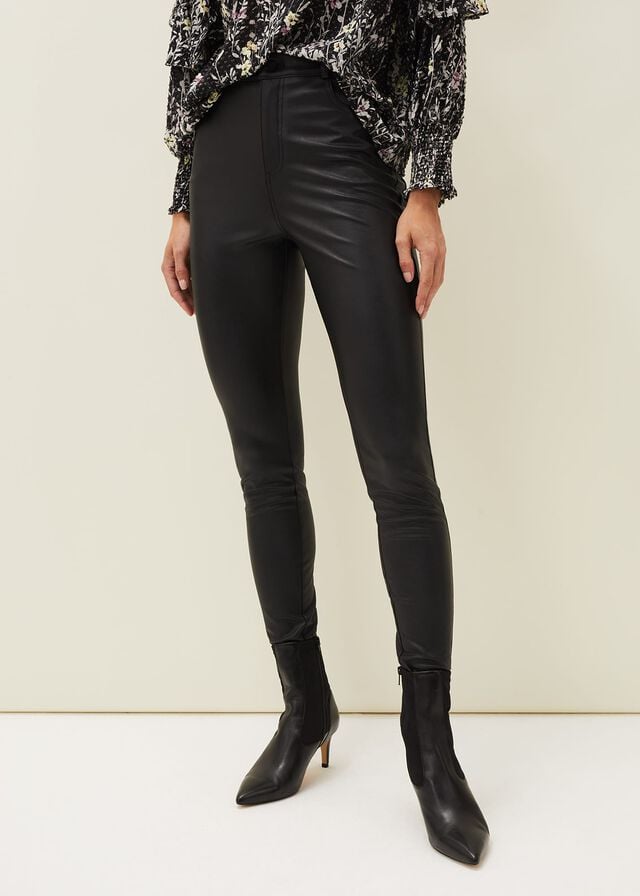 Black Phase Eight Kristina Faux Leather Skinny Jeans | 4962IGYQB