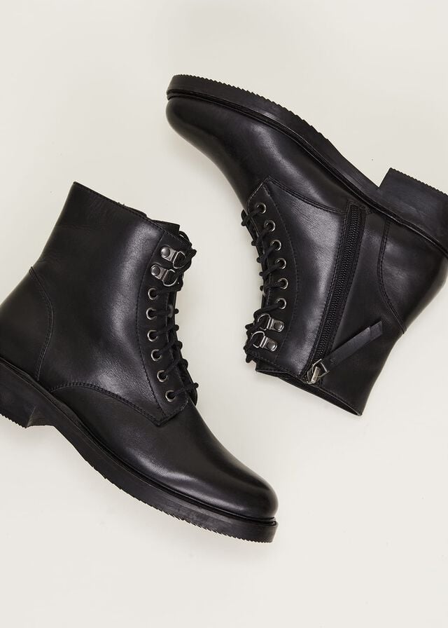 Black Phase Eight Lace Up Leather Boots | 7426YADLF