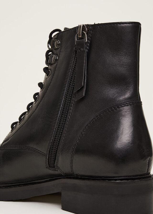 Black Phase Eight Lace Up Leather Boots | 7426YADLF