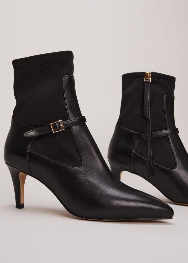 Black Phase Eight Leather Buckle Detail Sock Boots | 6352NSFZL