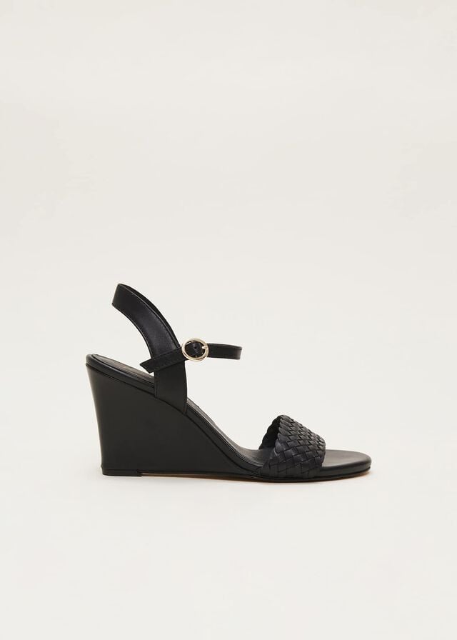 Black Phase Eight Leather Plait Straps Heels | 6270PERYO