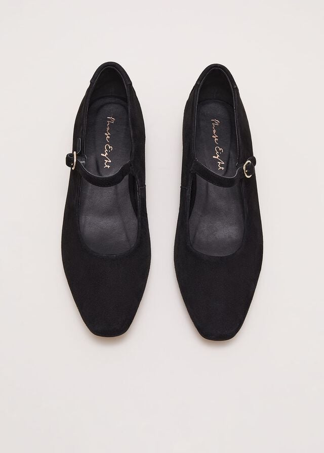 Black Phase Eight Leather Square Toe Mary Jane Flats | 1752AJLHI