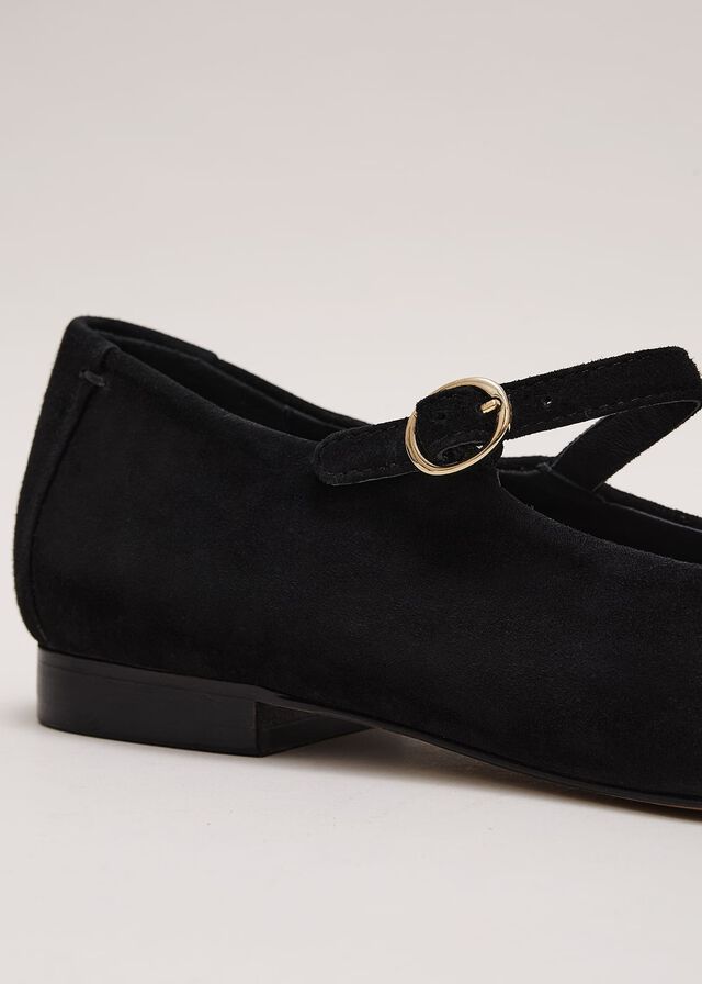 Black Phase Eight Leather Square Toe Mary Jane Flats | 1752AJLHI