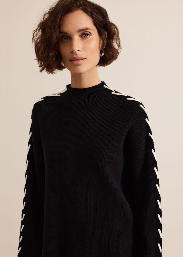 Black Phase Eight Leia Stitch Sleeve Detail Knitwear | 4796BJCLZ