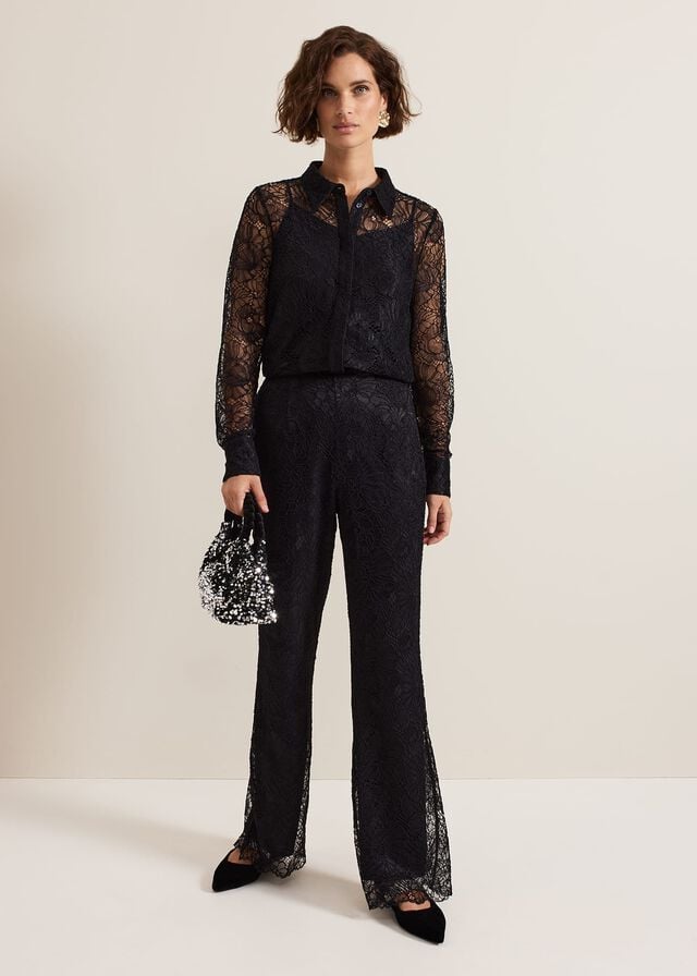 Black Phase Eight Livana Lace Trousers | 8053ZILPY