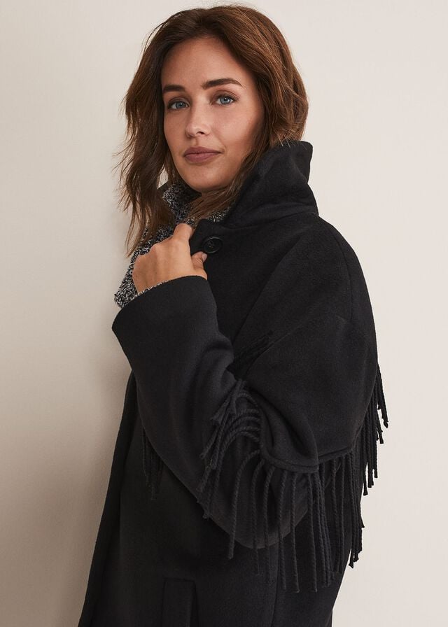 Black Phase Eight Liz Fringe Coats | 6109CYZKD