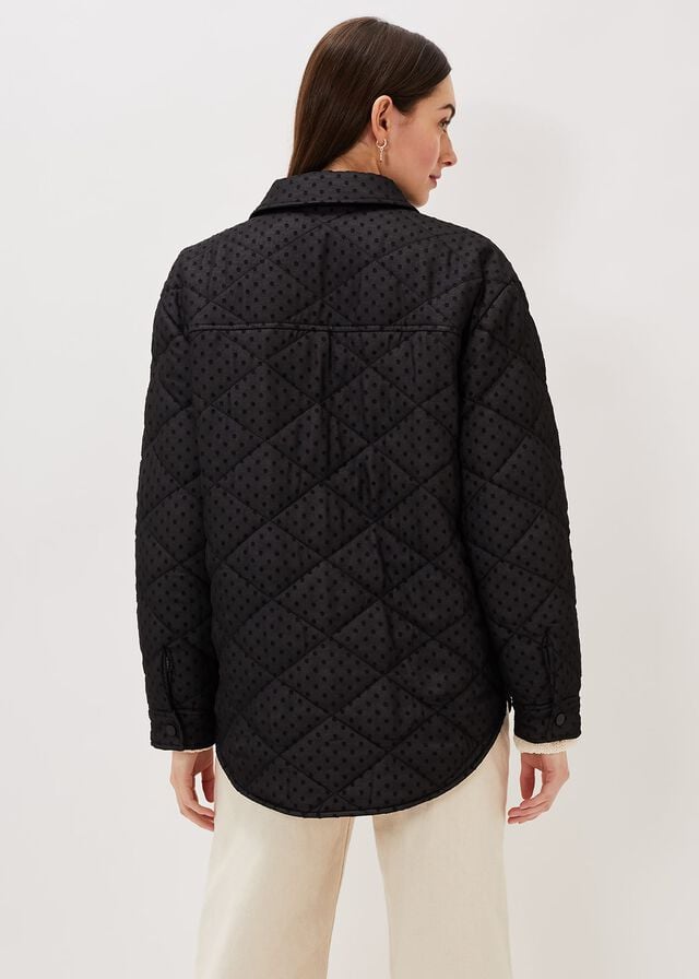 Black Phase Eight Lola Quilted Polka Dot Coats | 9271OYUCF